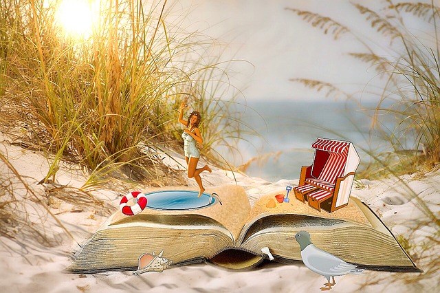 книга, басейн, плаж
