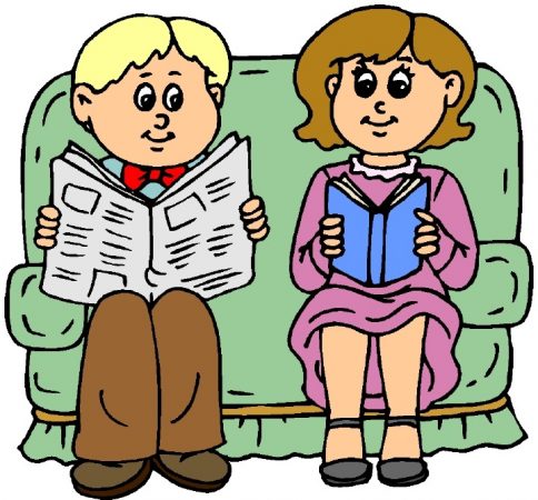 мъж, жена, вестник, книга, диван